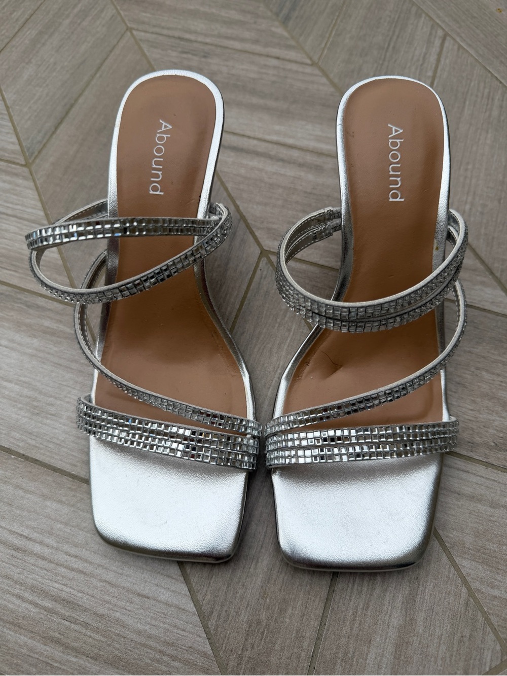 Abound Silver Rhinestone Strappy Slide Heels